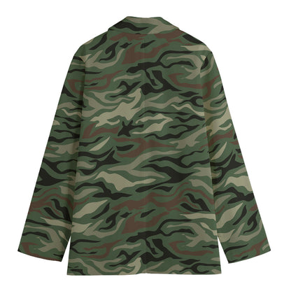 Green Camo Zebra Pattern Print Women's Blazer
