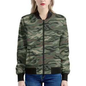 Green Camo Zebra Pattern Print Women's Bomber Jacket