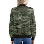 Green Camo Zebra Pattern Print Women's Bomber Jacket