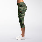 Green Camo Zebra Pattern Print Women's Capri Leggings