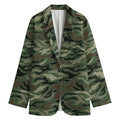 Green Camo Zebra Pattern Print Women's Cotton Blazer