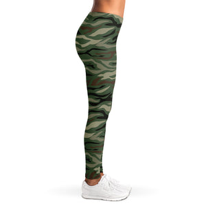 Green Camo Zebra Pattern Print Women's Leggings