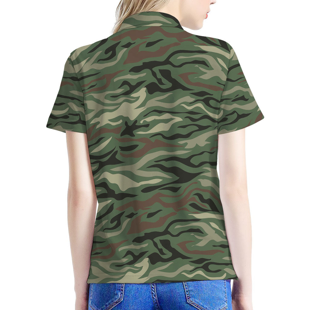 Green Camo Zebra Pattern Print Women's Polo Shirt