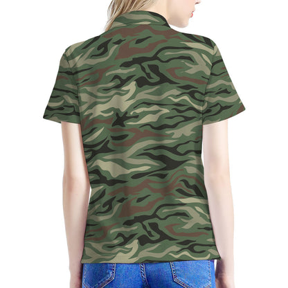 Green Camo Zebra Pattern Print Women's Polo Shirt