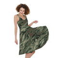 Green Camo Zebra Pattern Print Sleeveless Knee Length Dress