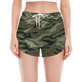 Green Camo Zebra Pattern Print Women's Split Running Shorts