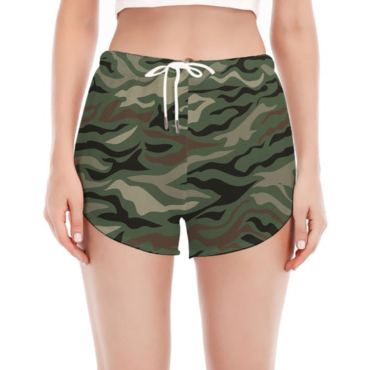 Green Camo Zebra Pattern Print Women's Split Running Shorts