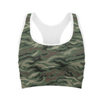 Green Camo Zebra Pattern Print Women's Sports Bra
