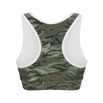 Green Camo Zebra Pattern Print Women's Sports Bra