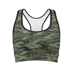 Green Camo Zebra Pattern Print Women's Sports Bra