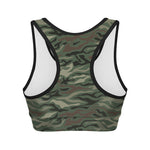 Green Camo Zebra Pattern Print Women's Sports Bra