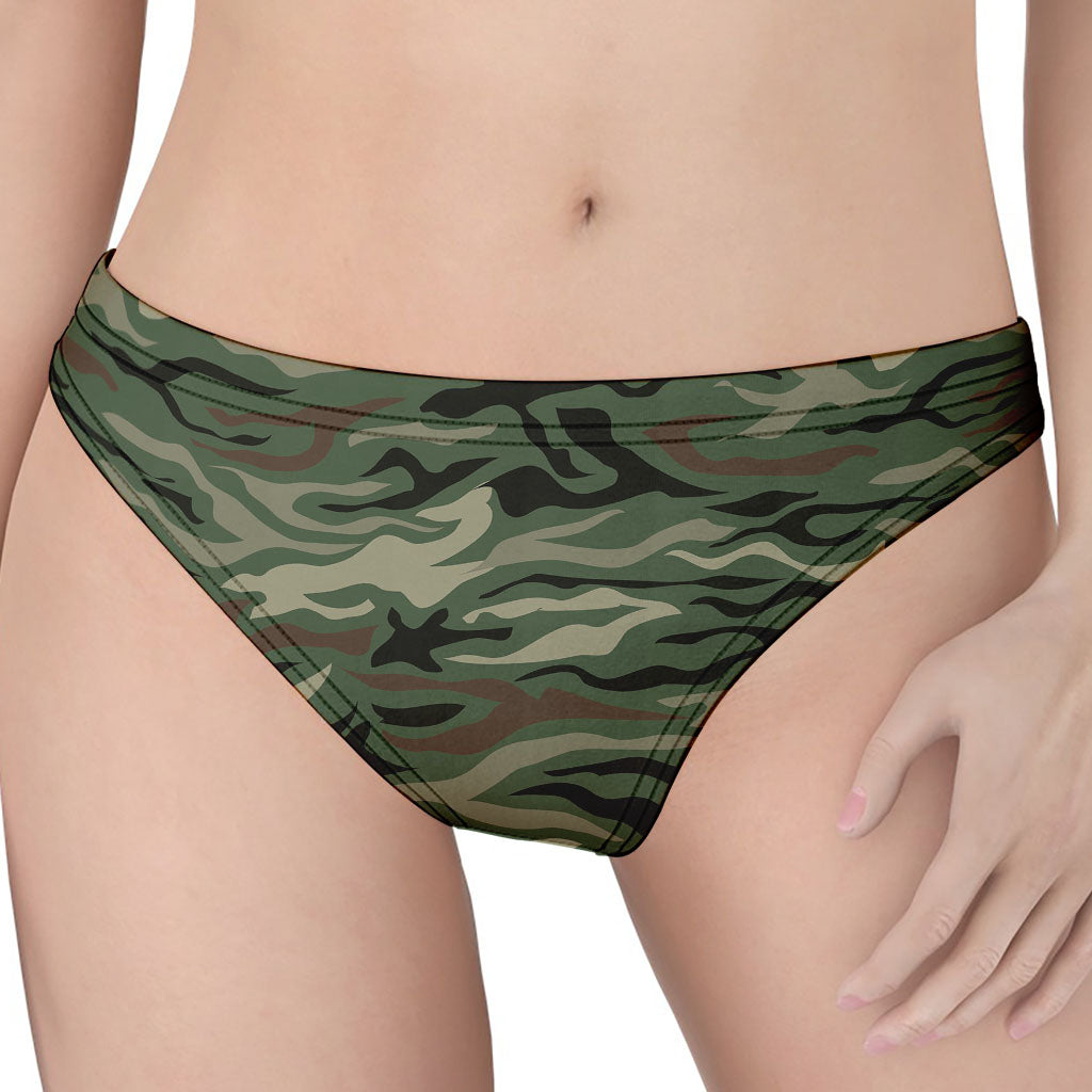 Green Camo Zebra Pattern Print Women's Thong