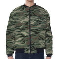 Green Camo Zebra Pattern Print Zip Sleeve Bomber Jacket
