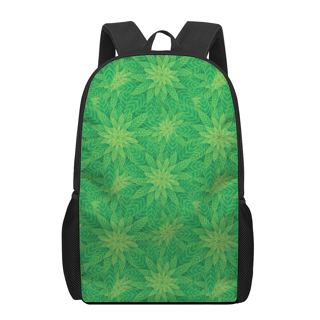 Green Cannabis Leaf Pattern Print 17 Inch Backpack