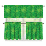 Green Cannabis Leaf Pattern Print 3 Piece Kitchen Curtains
