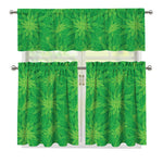 Green Cannabis Leaf Pattern Print 3 Piece Kitchen Curtains