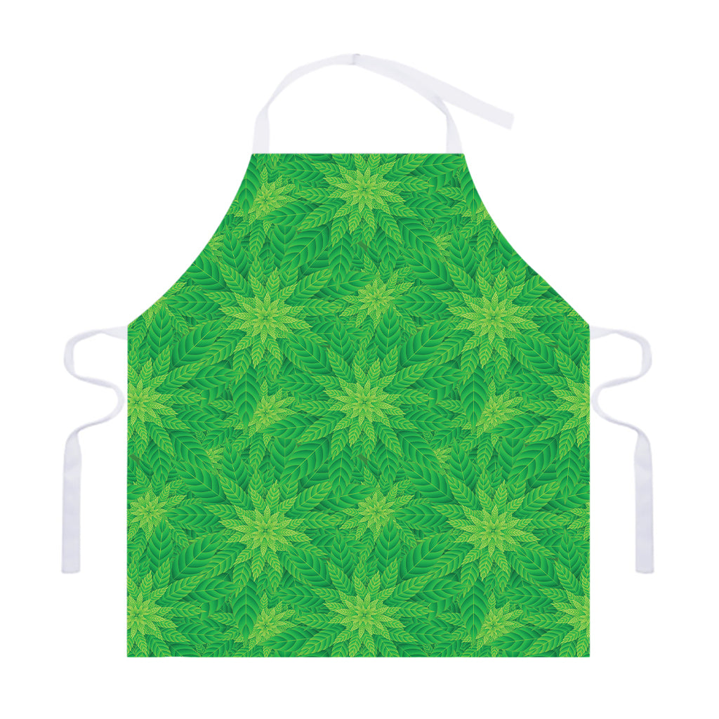 Green Cannabis Leaf Pattern Print Adjustable Apron