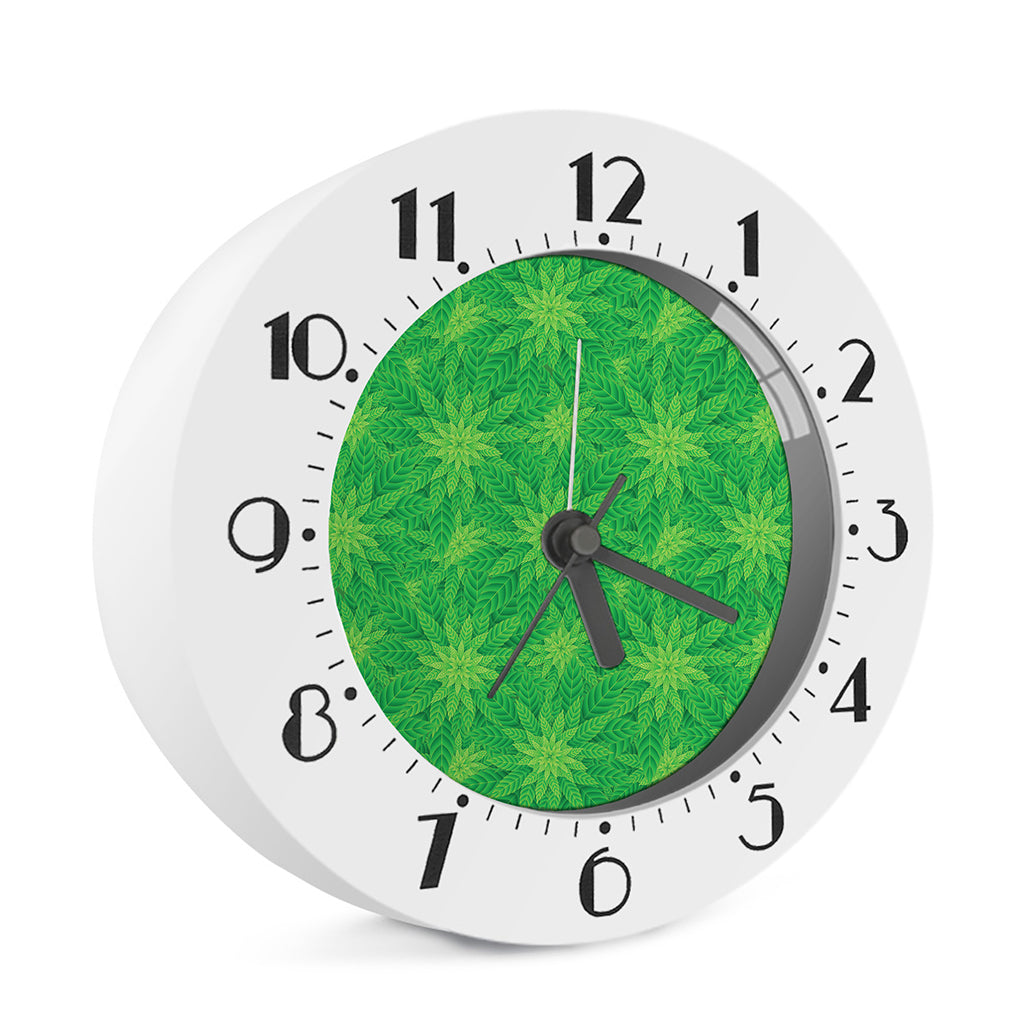 Green Cannabis Leaf Pattern Print Alarm Clock