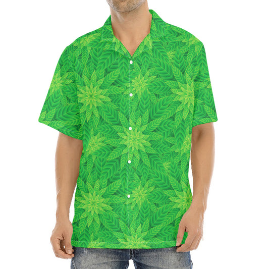Green Cannabis Leaf Pattern Print Aloha Shirt