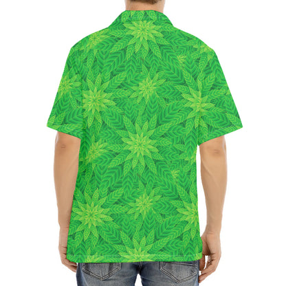 Green Cannabis Leaf Pattern Print Aloha Shirt