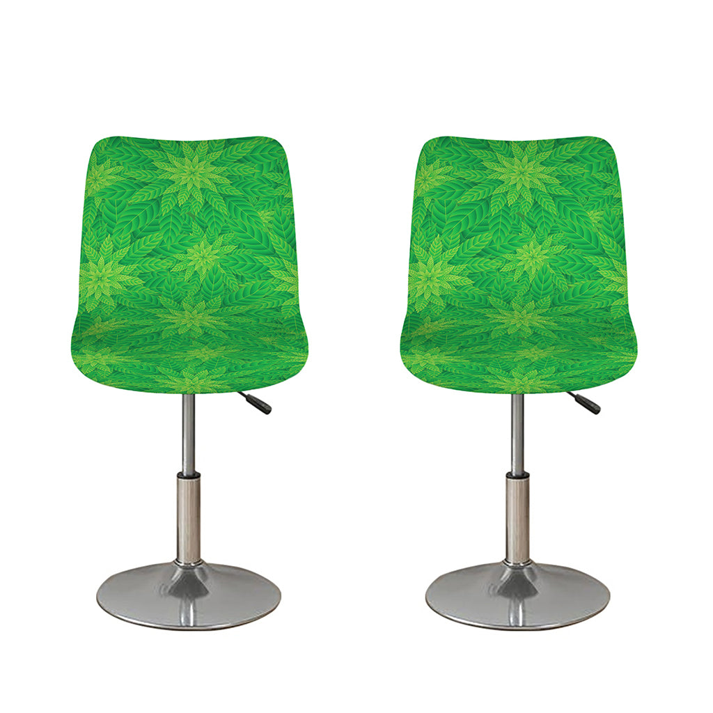 Green Cannabis Leaf Pattern Print Bar Stool Covers
