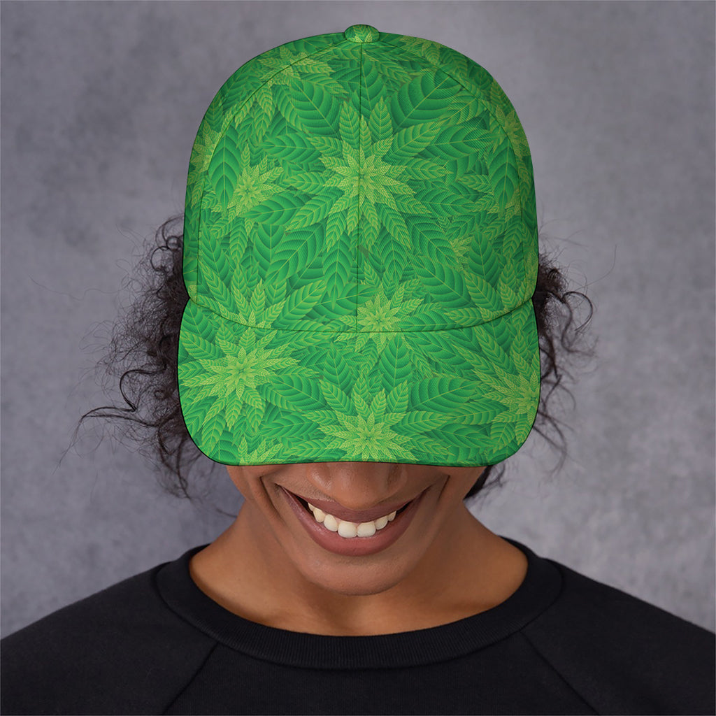 Green Cannabis Leaf Pattern Print Baseball Cap