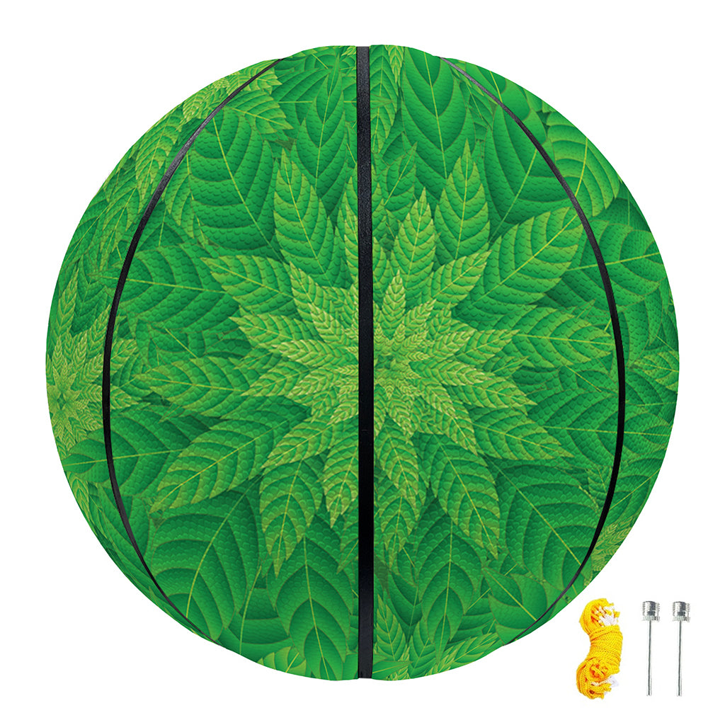 Green Cannabis Leaf Pattern Print Basketball