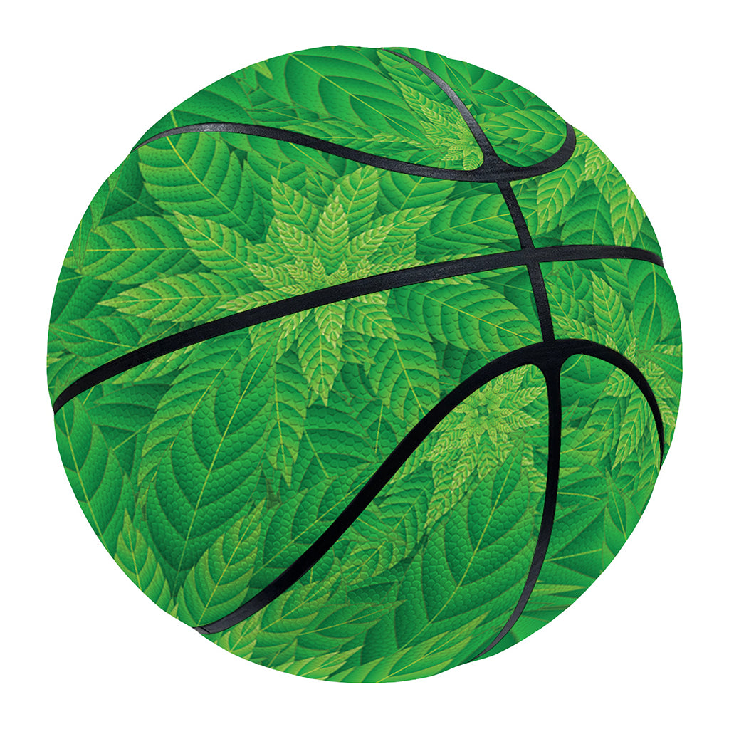 Green Cannabis Leaf Pattern Print Basketball