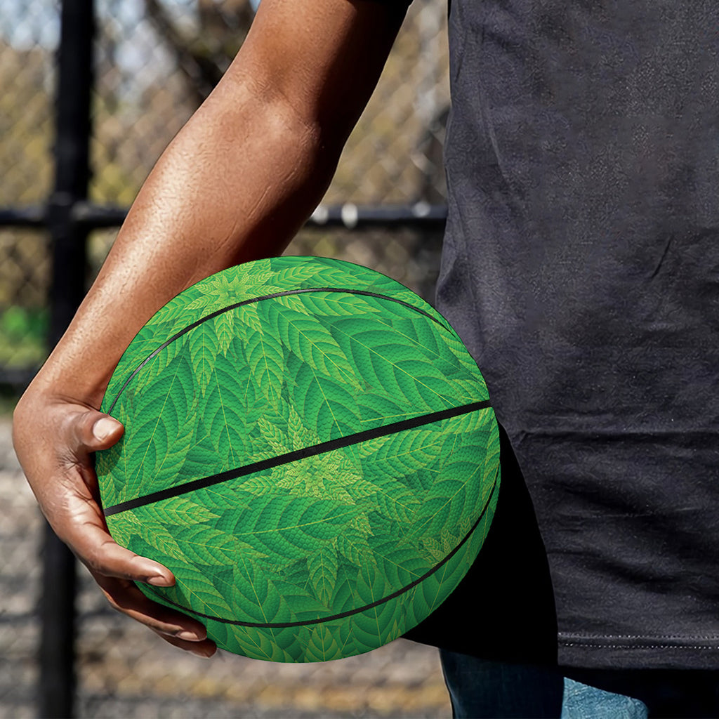 Green Cannabis Leaf Pattern Print Basketball