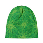 Green Cannabis Leaf Pattern Print Beanie