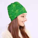 Green Cannabis Leaf Pattern Print Beanie
