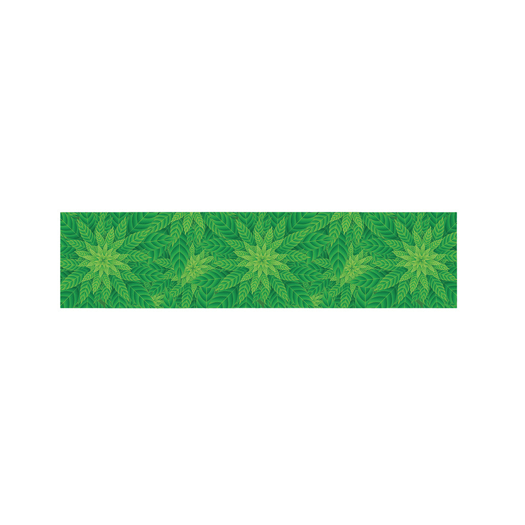 Green Cannabis Leaf Pattern Print Bed Runner