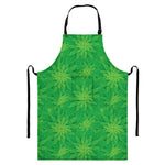 Green Cannabis Leaf Pattern Print Bib Apron With Pocket