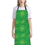 Green Cannabis Leaf Pattern Print Bib Apron With Pocket
