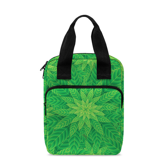 Green Cannabis Leaf Pattern Print Bible Tote Bag