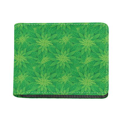 Green Cannabis Leaf Pattern Print Bifold Wallet