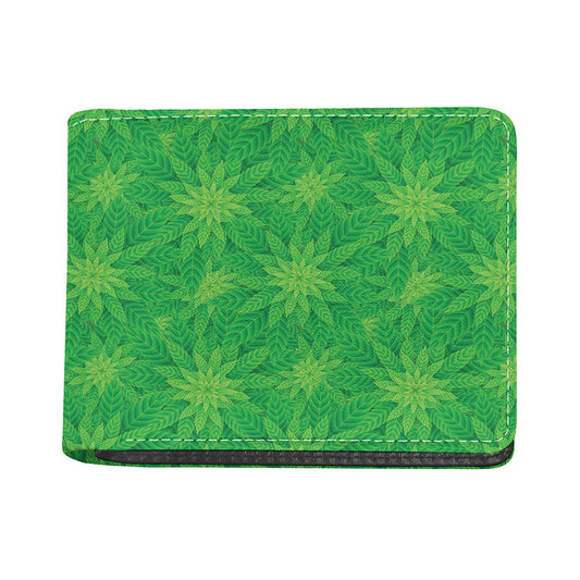 Green Cannabis Leaf Pattern Print Bifold Wallet