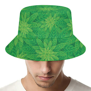 Green Cannabis Leaf Pattern Print Bucket Hat