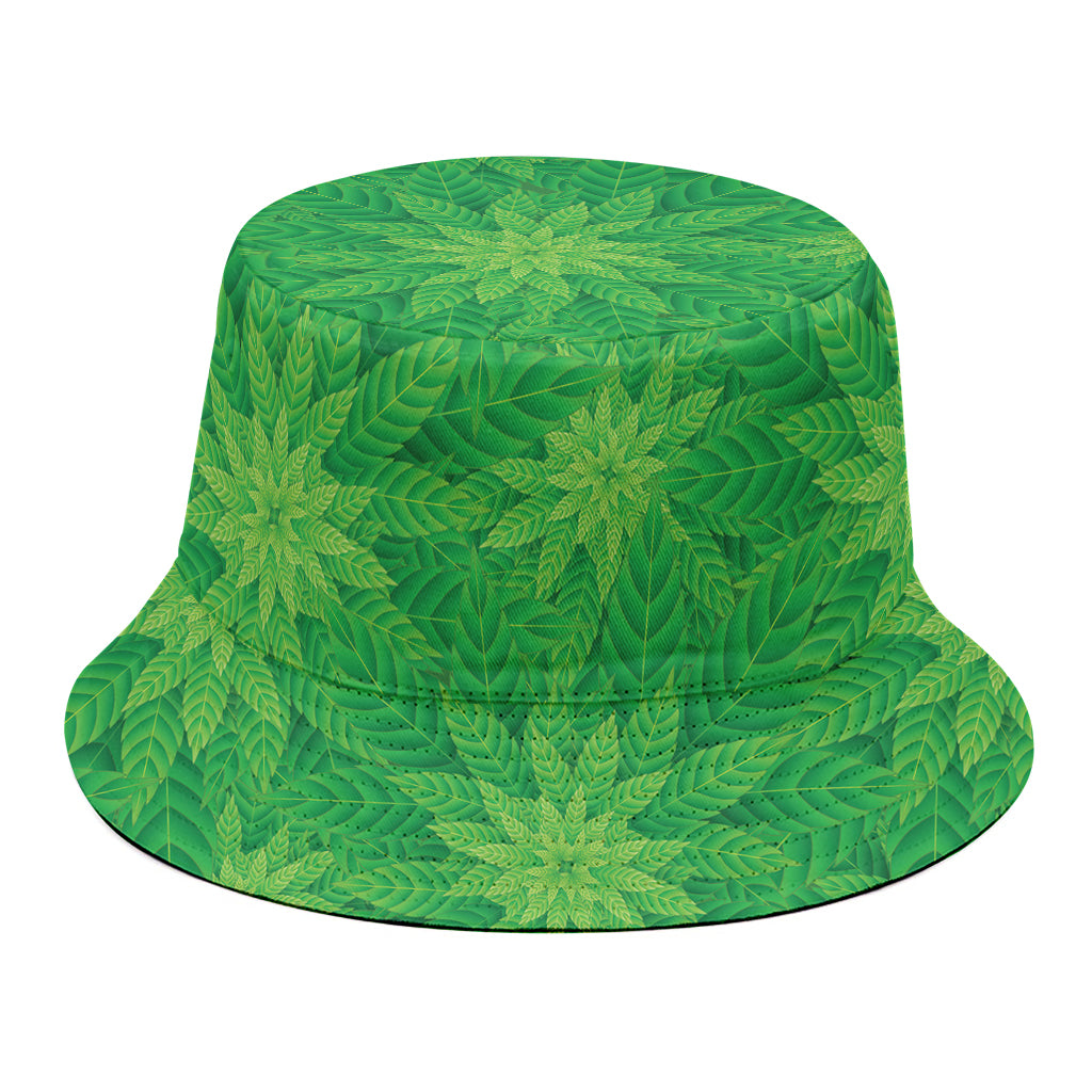 Green Cannabis Leaf Pattern Print Bucket Hat