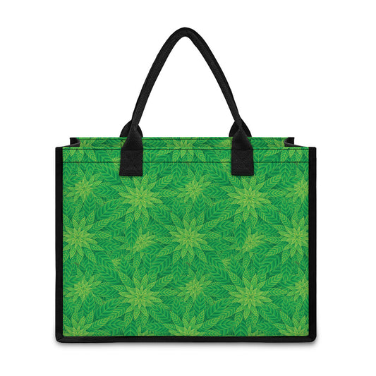Green Cannabis Leaf Pattern Print Canvas Tote Bag