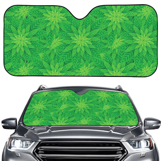 Green Cannabis Leaf Pattern Print Car Windshield Sun Shade
