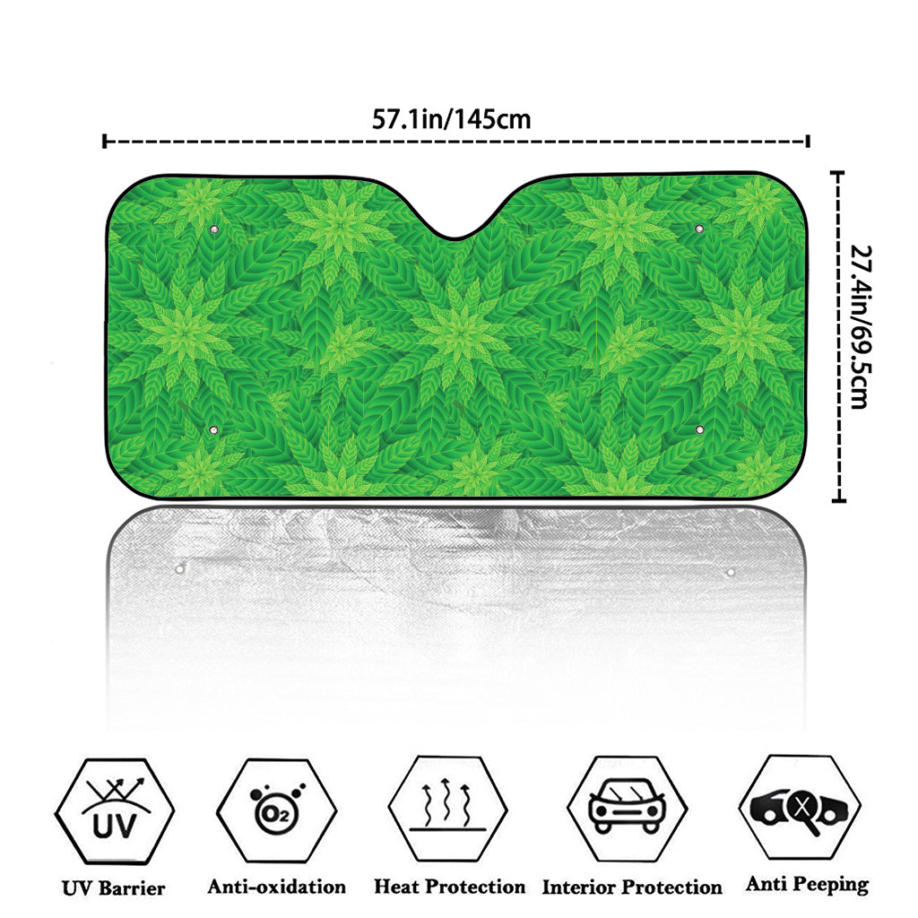 Green Cannabis Leaf Pattern Print Car Windshield Sun Shade