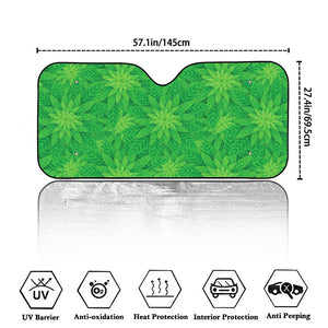 Green Cannabis Leaf Pattern Print Car Windshield Sun Shade