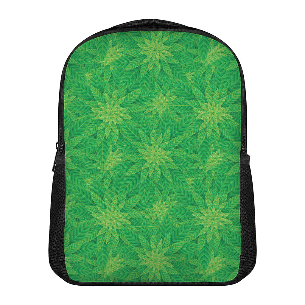 Green Cannabis Leaf Pattern Print Casual Backpack