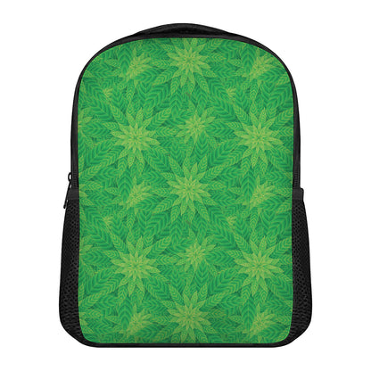 Green Cannabis Leaf Pattern Print Casual Backpack