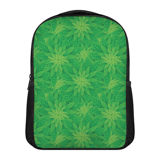 Green Cannabis Leaf Pattern Print Casual Backpack