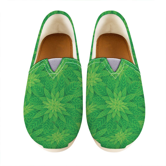 Green Cannabis Leaf Pattern Print Casual Shoes