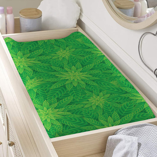 Green Cannabis Leaf Pattern Print Changing Pad Cover