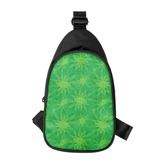 Green Cannabis Leaf Pattern Print Chest Bag