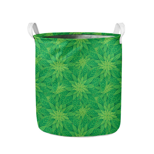 Green Cannabis Leaf Pattern Print Collapsible Laundry Basket